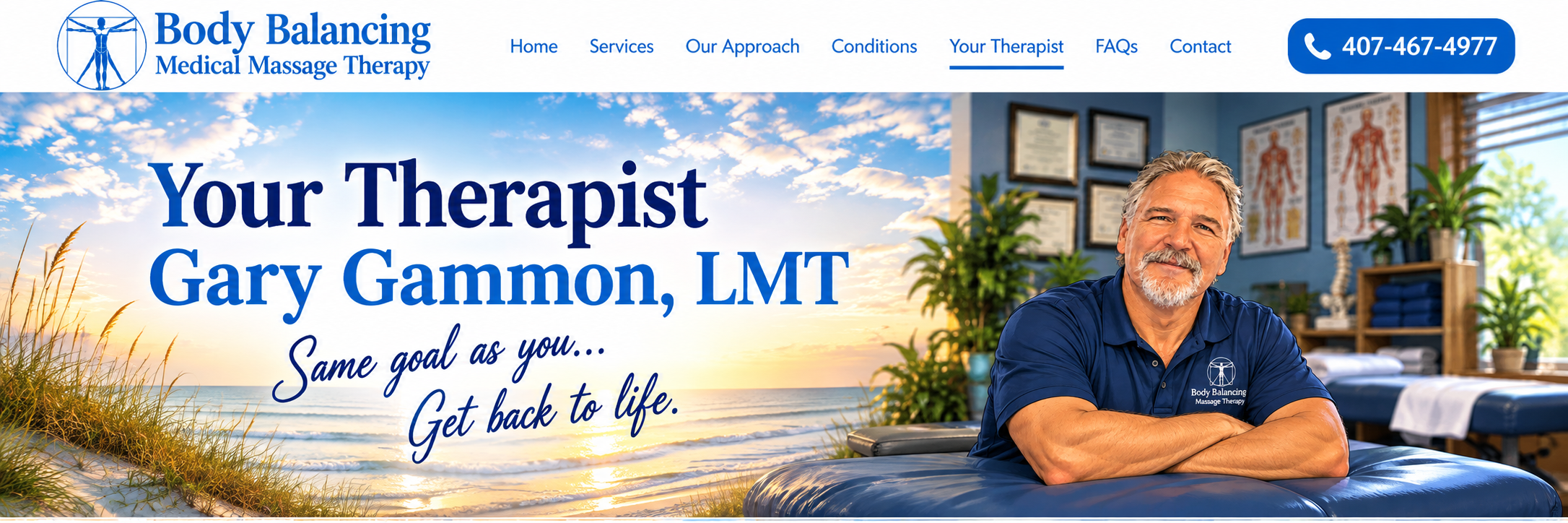 Your Therapist — Gary Gammon, LMT. Same goal as you: Get back to life. Gary's approved portrait in his therapy room.